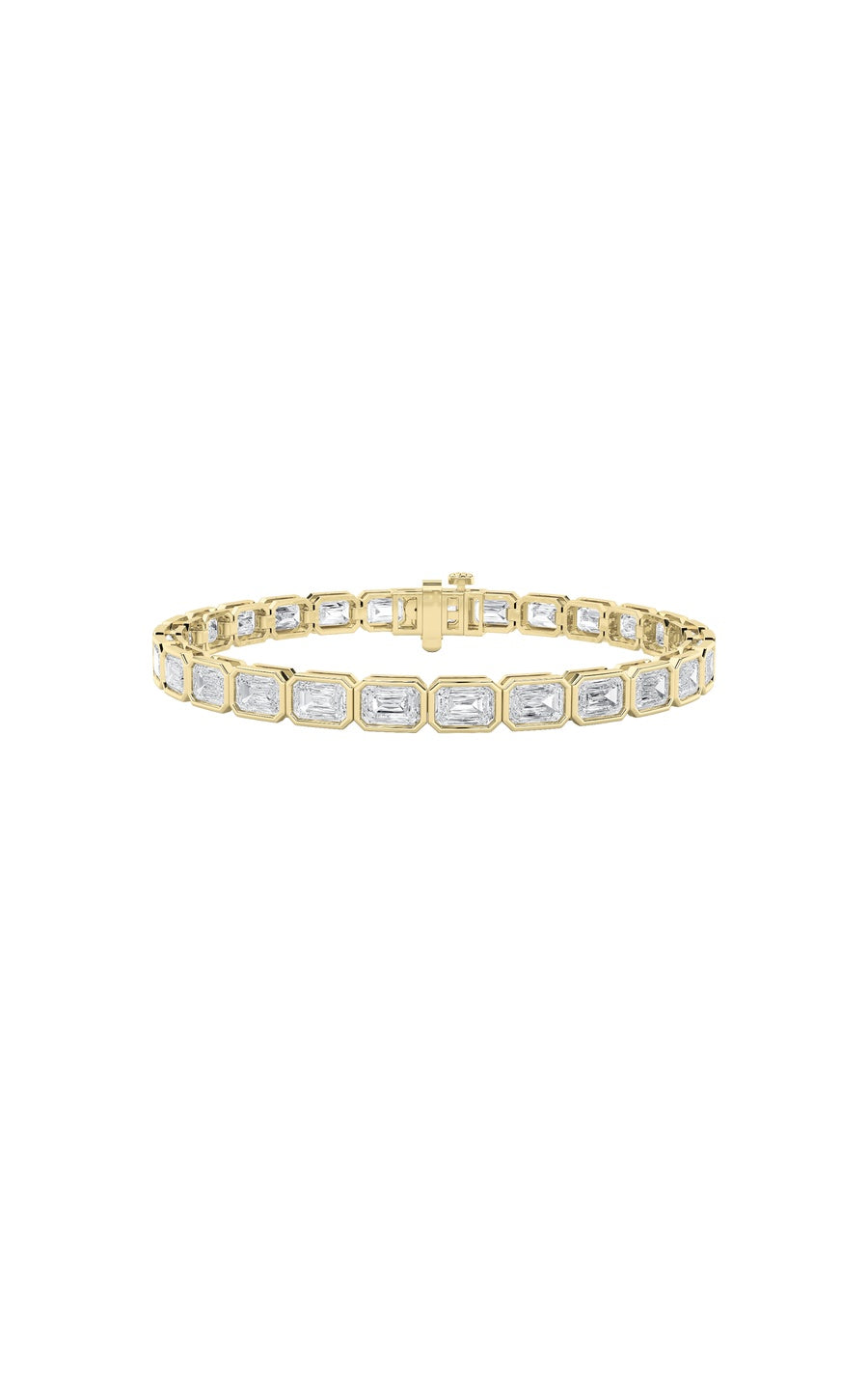 15Cttw Emerald Shaped Lab Grown Diamond (F/VS) East West Bezel Set Bracelet in 14K Gold