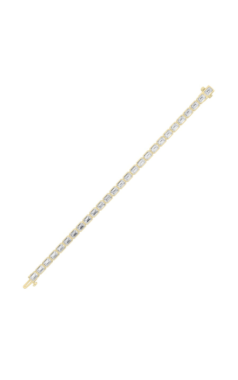 15Cttw Emerald Shaped Lab Grown Diamond (F/VS) East West Bezel Set Bracelet in 14K Gold