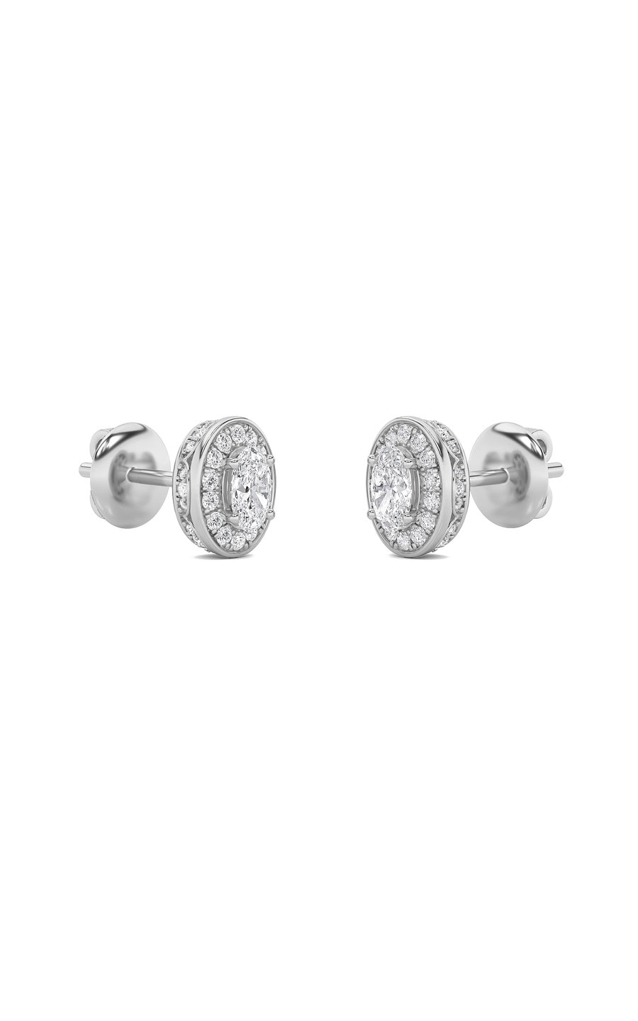 1CTW Oval Shaped Lab Grown Diamond (F/VS) Halo Stud Earrings in 14K Gold