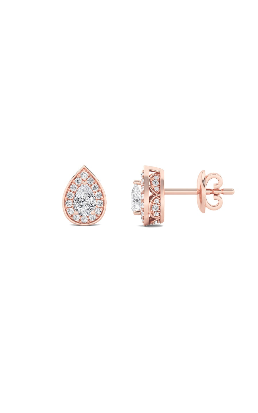 1Cttw Pear Shaped Lab Grown Diamond (F/VVS) Halo Stud Earrings in 14K Gold