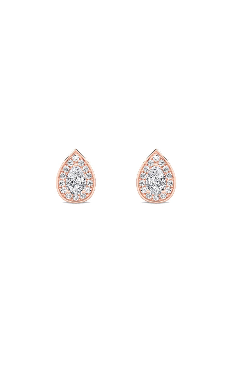 1Cttw Pear Shaped Lab Grown Diamond (F/VVS) Halo Stud Earrings in 14K Gold