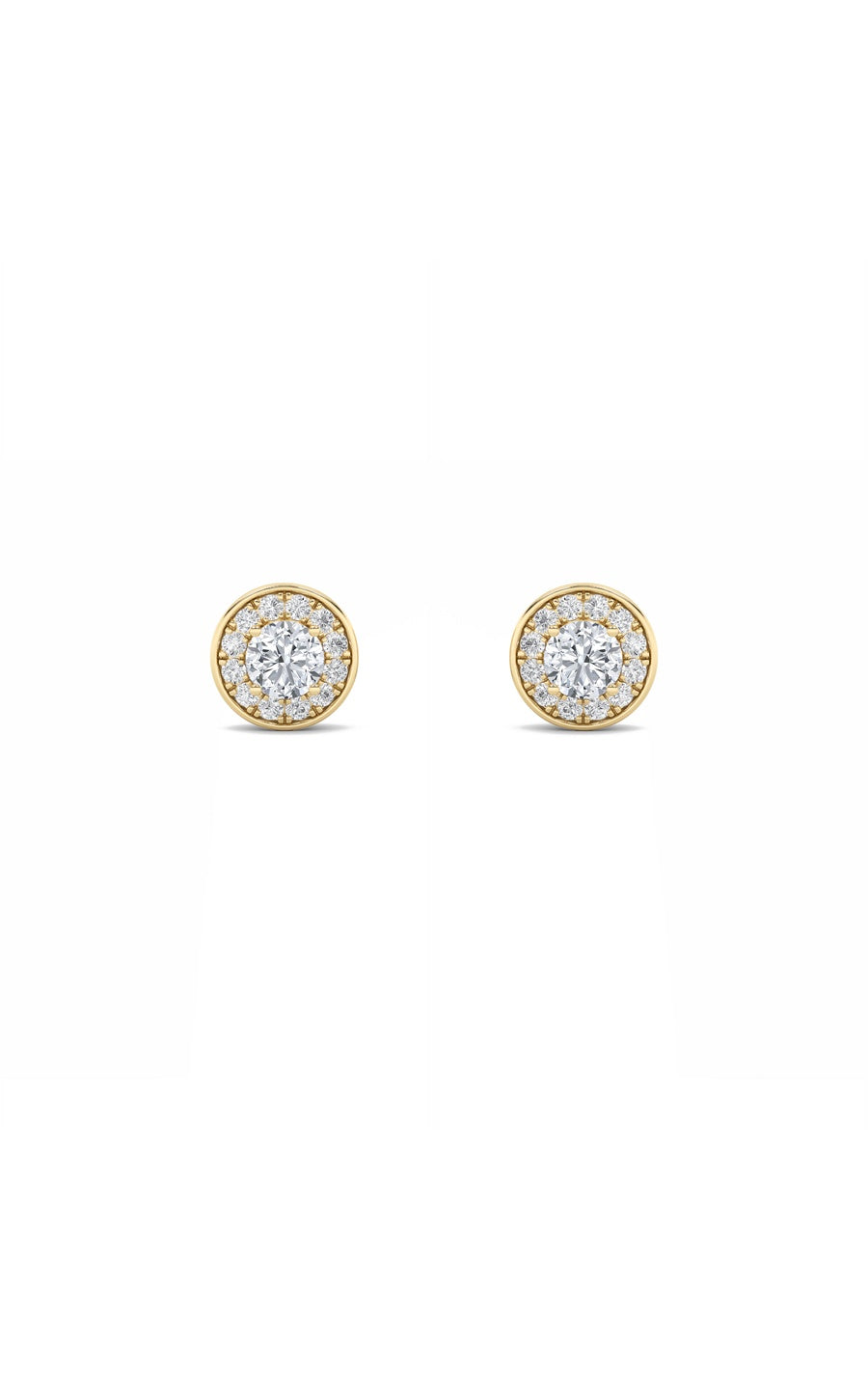 1Cttw Round Shaped Lab Grown Diamond (F/VS) Halo Stud Earrings in 14K Gold