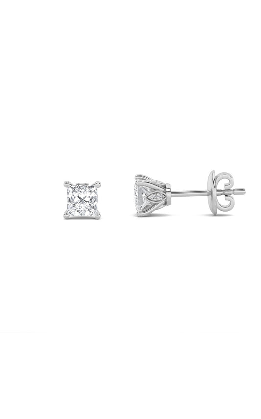 3Cttw Princess Shaped Lab Grown Diamond (F/VS) Tulip Head Stud Earrings in 14K Gold