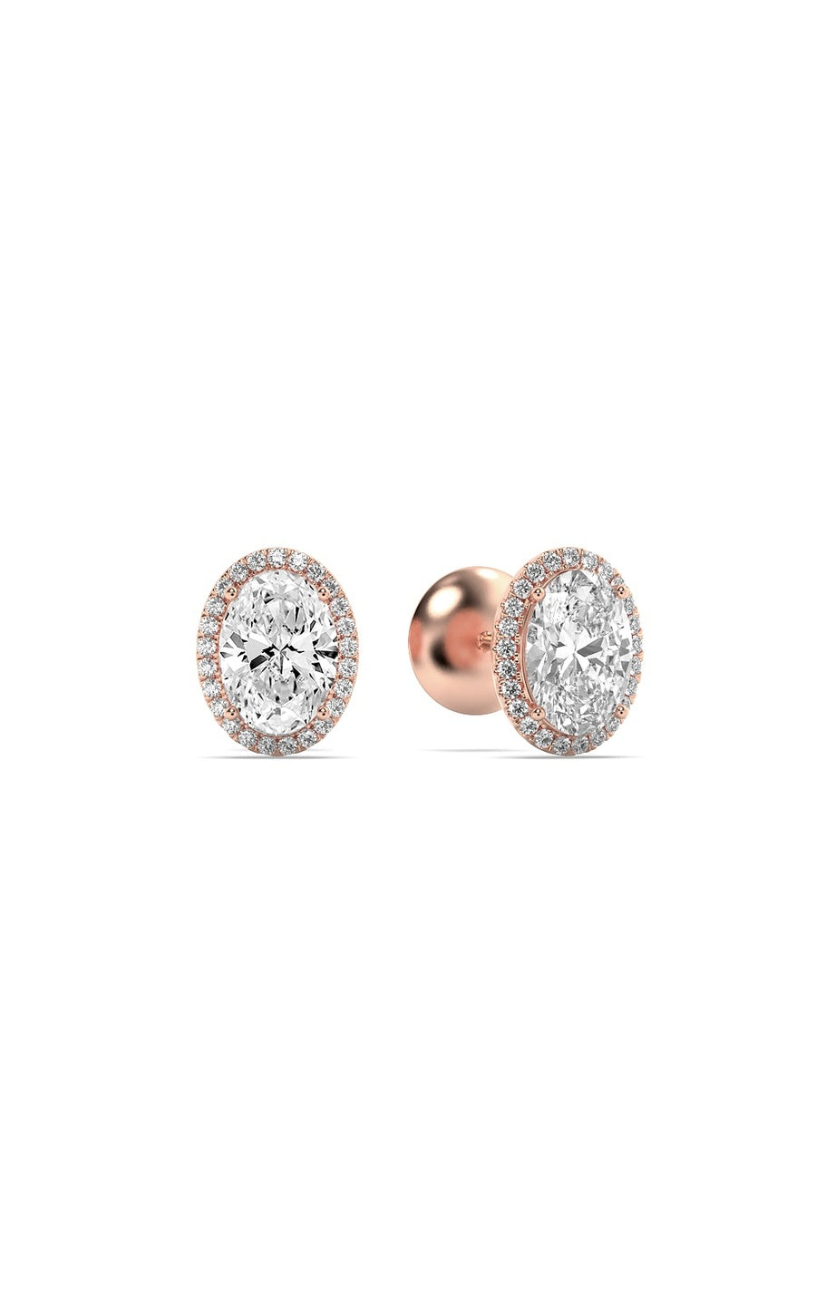 1Cttw Oval Shaped Lab Grown Diamond (F/VS) Halo Stud Earrings in 14K Gold