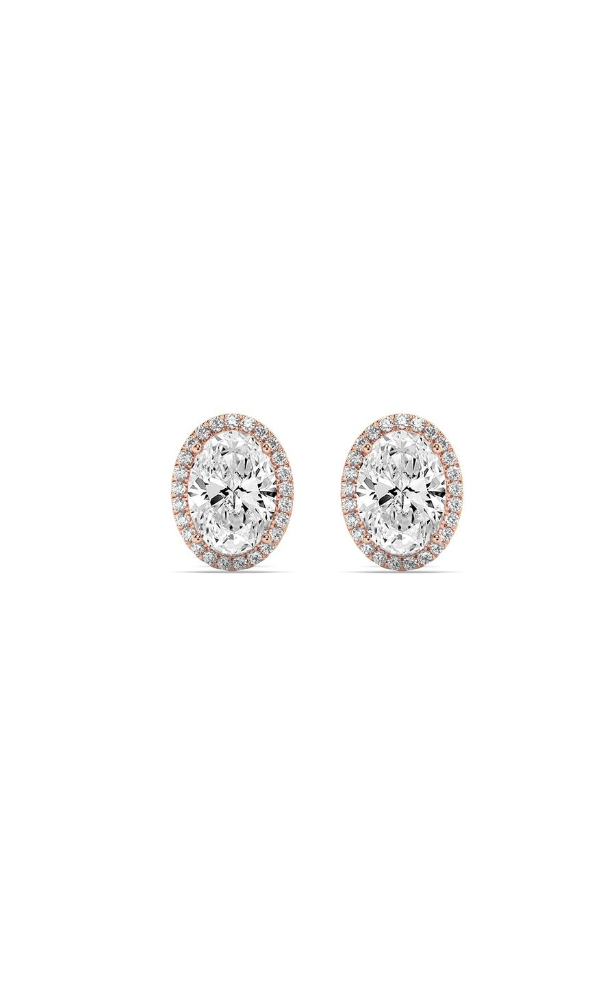 1Cttw Oval Shaped Lab Grown Diamond (F/VS) Halo Stud Earrings in 14K Gold