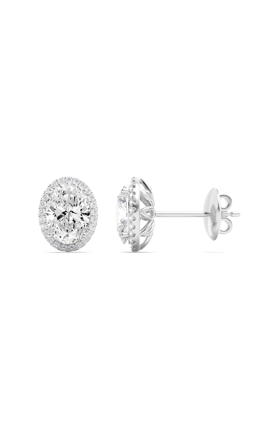 2Cttw Oval Shaped Lab Grown Diamond (F/VS) Halo Stud Earrings in 14K Gold