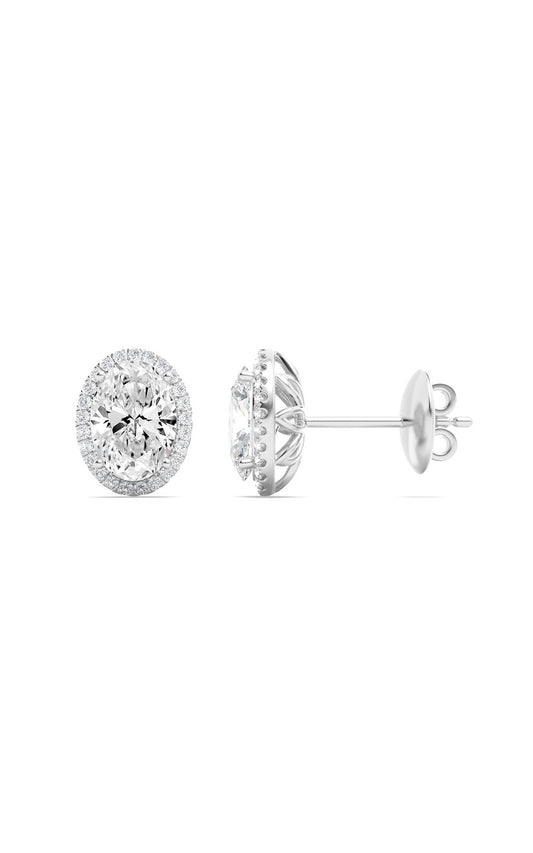 2Cttw Oval Shaped Lab Grown Diamond (F/VS) Halo Stud Earrings in 14K Gold