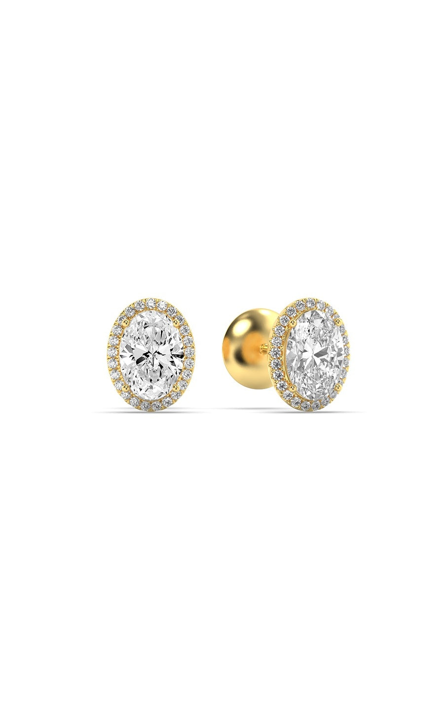 3Cttw Oval Shaped Lab Grown Diamond (F/VS) Halo Stud Earrings in 14K Gold