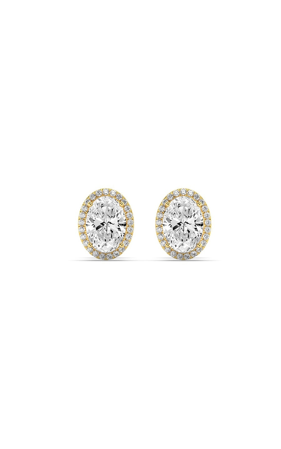 3Cttw Oval Shaped Lab Grown Diamond (F/VS) Halo Stud Earrings in 14K Gold