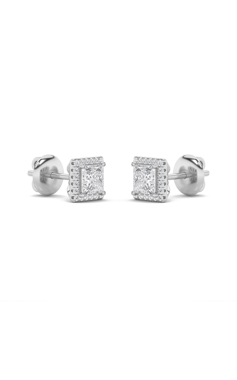 2Cttw Princess Shaped Lab Grown Diamond (F/VS) Halo Stud Earrings in 14K Gold