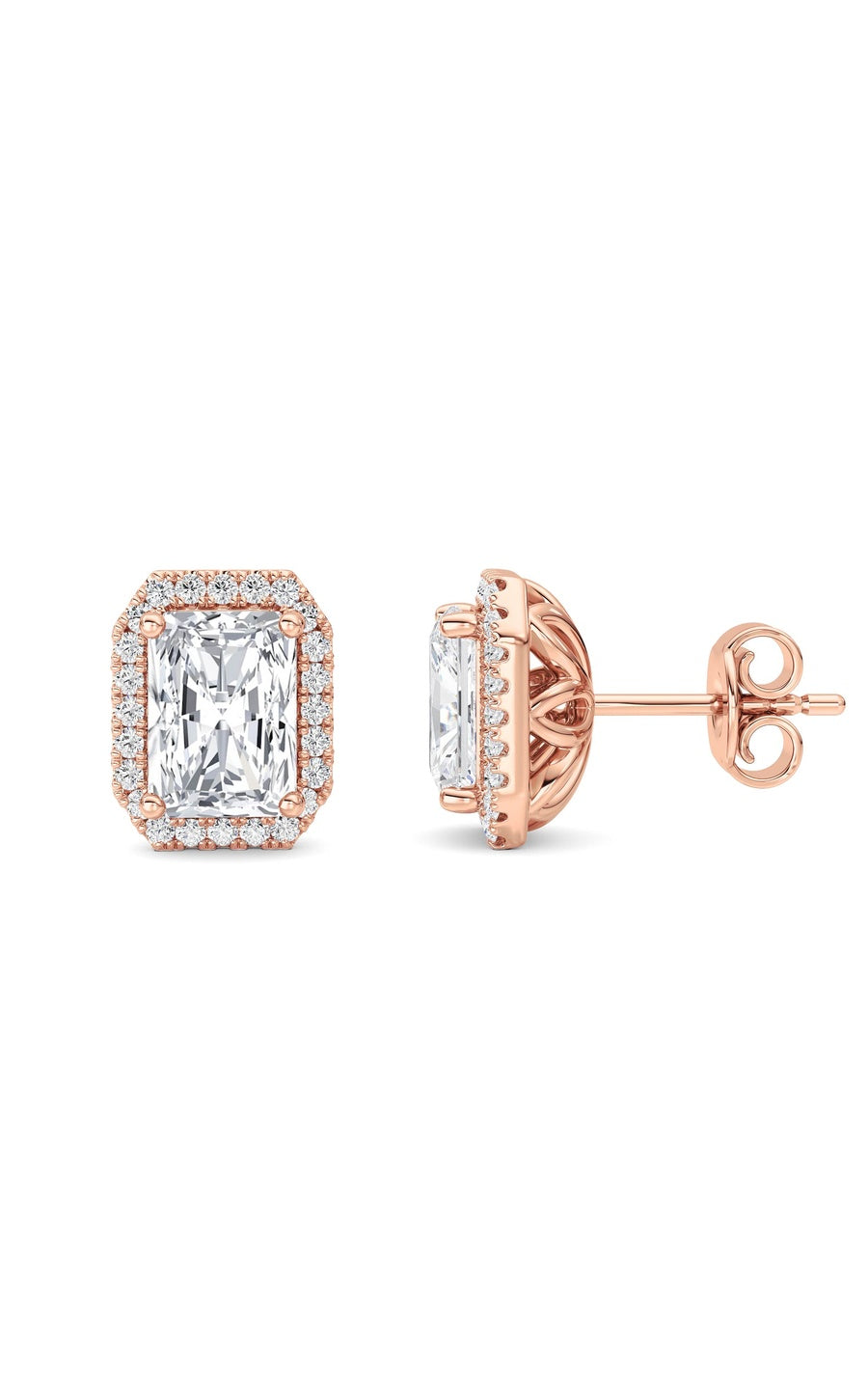 2CTW Radiant Shaped Lab Grown Diamond (F/VS) Earrings in 14K Gold