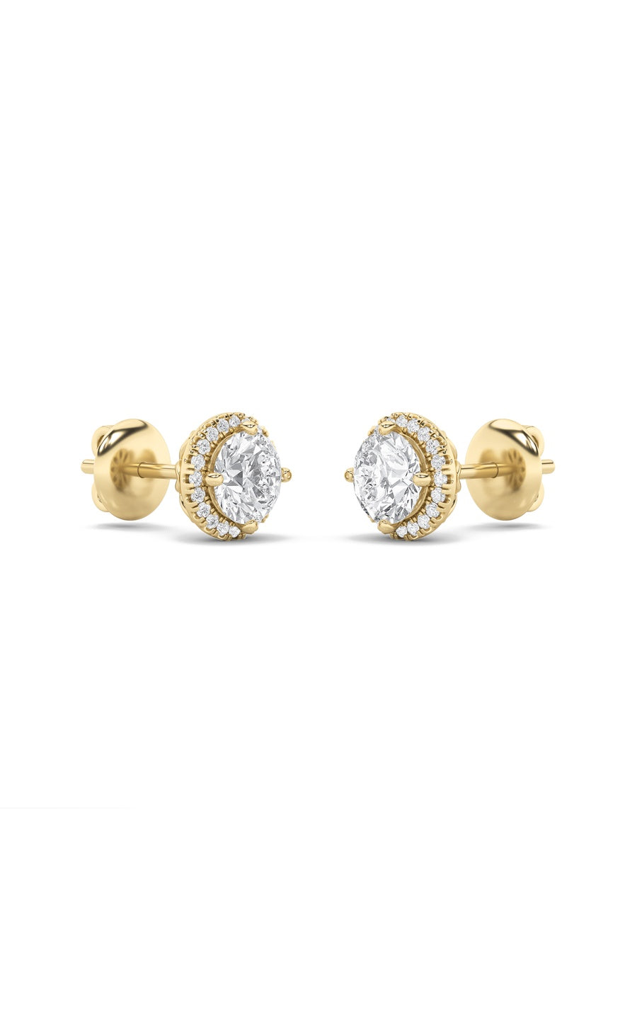 2Cttw Round Shaped Lab Grown Diamond (F/VS) Halo Stud Earrings in 14K Gold