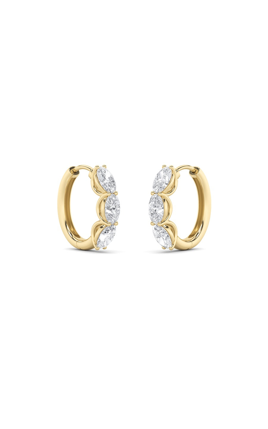 3Cttw Oval Shaped Lab Grown Diamond (F/VS) Three Stone Huggie Earrings in 14K Gold