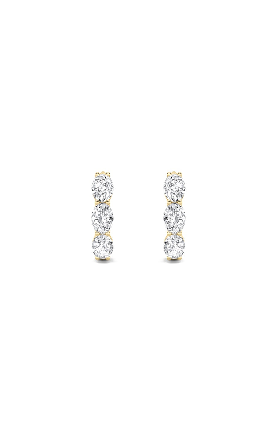 3Cttw Oval Shaped Lab Grown Diamond (F/VS) Three Stone Huggie Earrings in 14K Gold