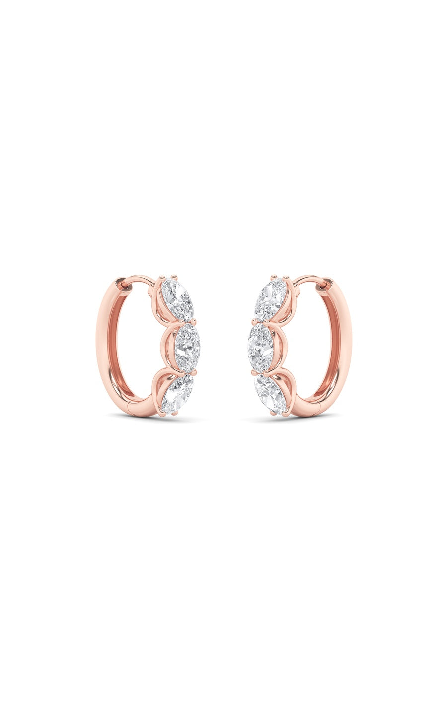3Cttw Oval Shaped Lab Grown Diamond (F/VS) Three Stone Huggie Earrings in 14K Gold