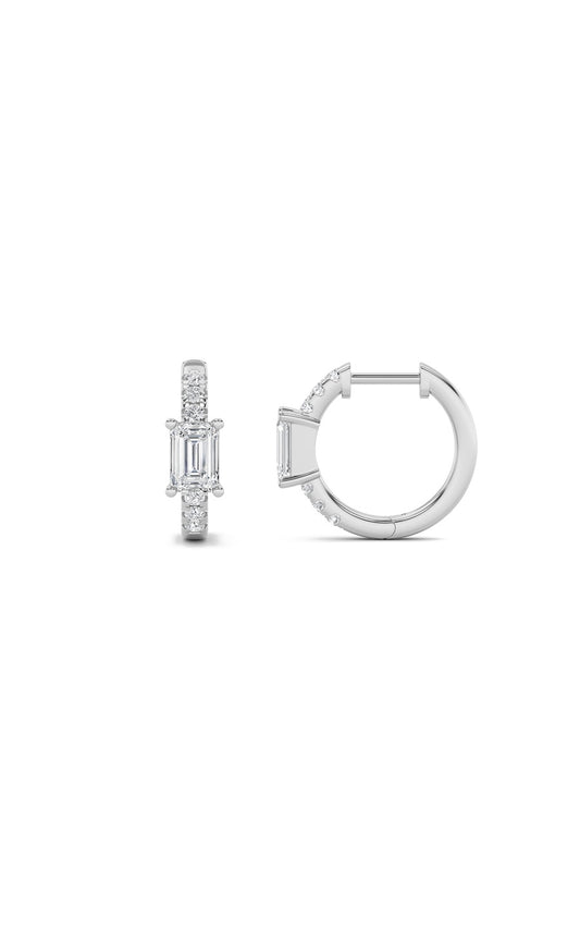 1.5Cttw Emerald Shaped Lab Grown Diamond (F/VS) Solitare Accent Huggie Earrings in 10K Gold