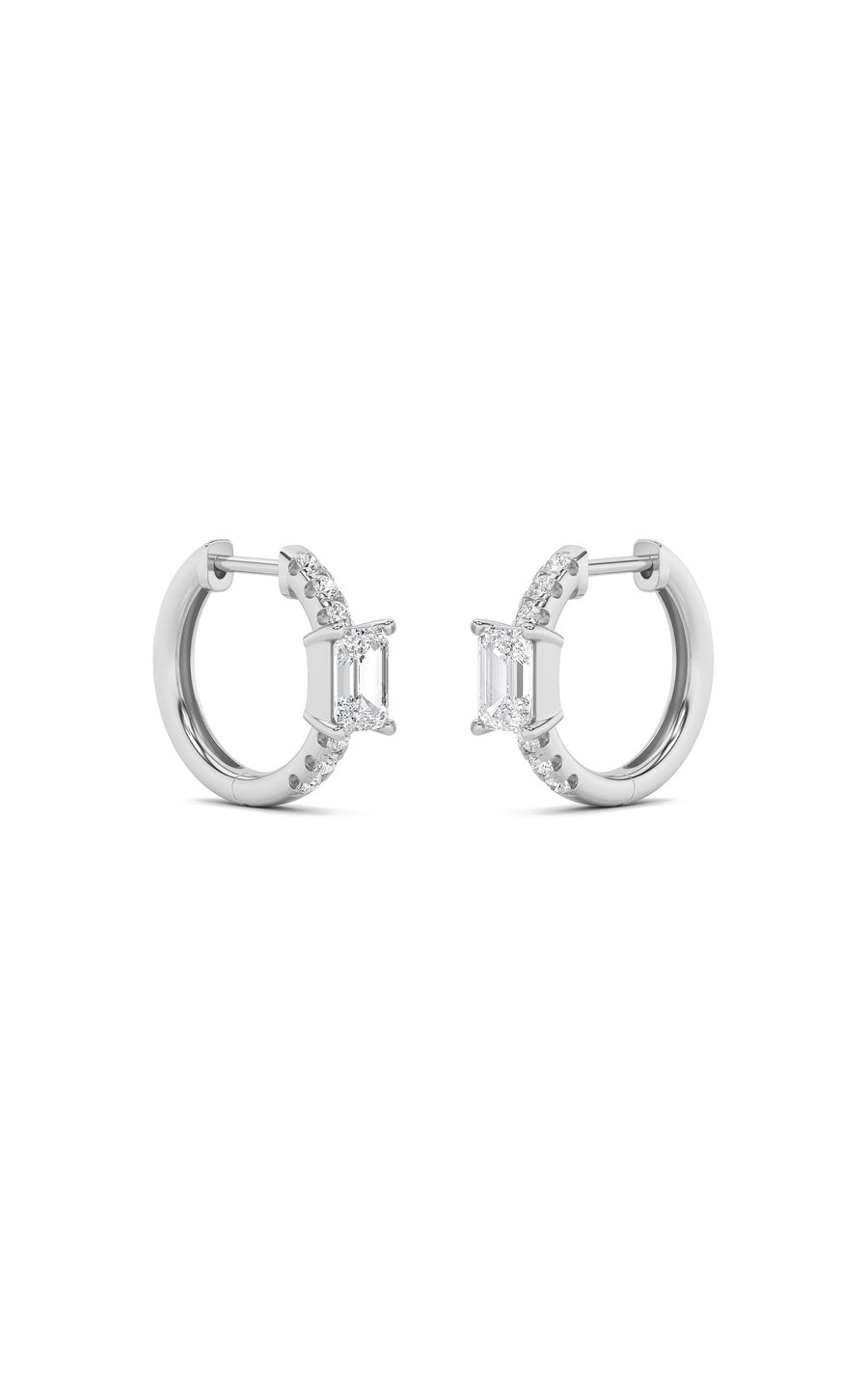 1.5Cttw Emerald Shaped Lab Grown Diamond (F/VS) Solitare Accent Huggie Earrings in 10K Gold