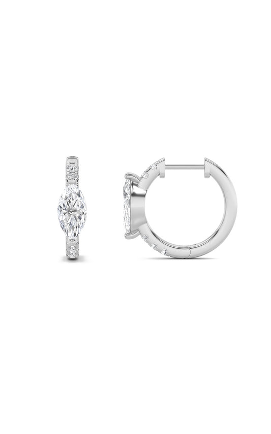 1.5Cttw Marquise Shaped Lab Grown Diamond (F/VS) Solitare Accent Huggie Earrings in 10K Gold