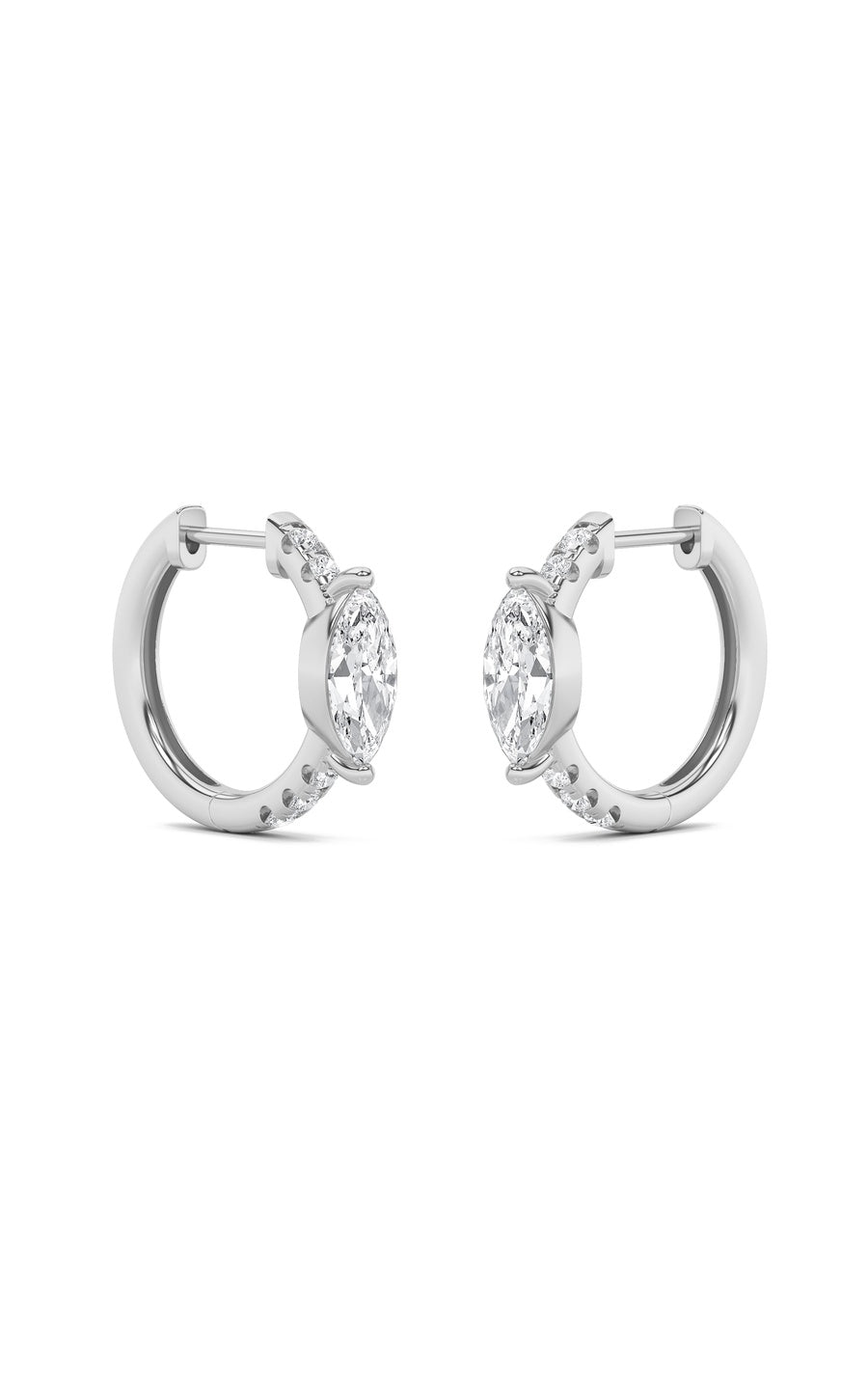 1.5Cttw Marquise Shaped Lab Grown Diamond (F/VS) Solitare Accent Huggie Earrings in 10K Gold