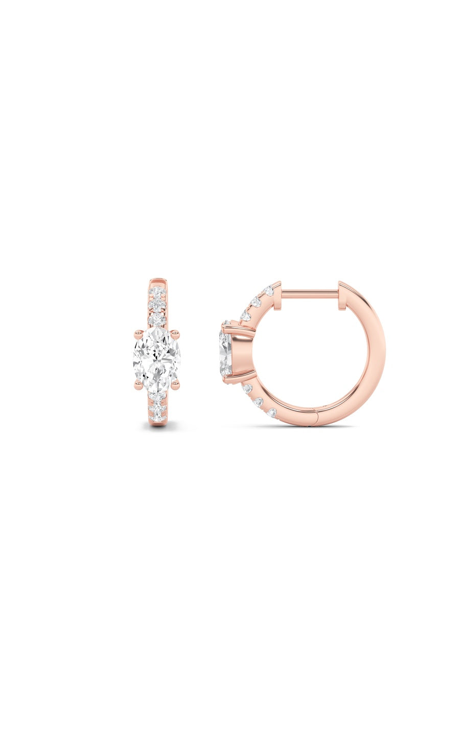 1.5Cttw Oval Shaped Lab Grown Diamond (F/VS) Solitare Accent Huggie Earrings in 14K Gold