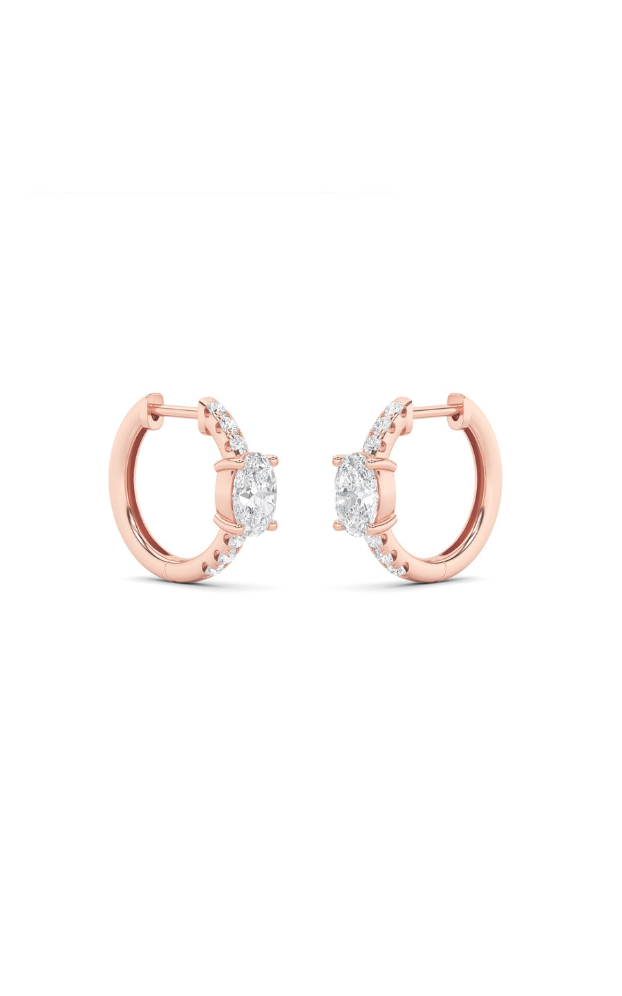 1.5Cttw Oval Shaped Lab Grown Diamond (F/VS) Solitare Accent Huggie Earrings in 14K Gold