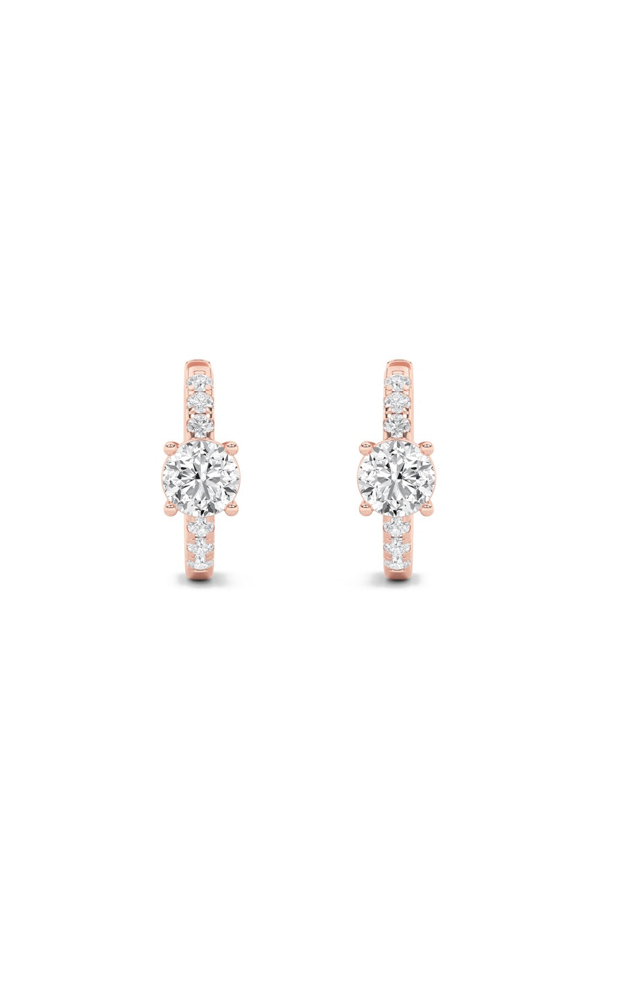 1.5CTW Round Shaped Lab Grown Diamond (F/VS) Solitare Accent Huggie Earrings in 14K Gold