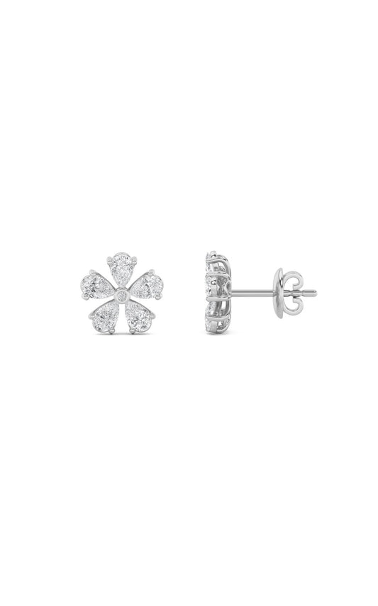 1.5Cttw Pear Shaped Lab Grown Diamond (F/VS) Floral Earrings in 14K Gold