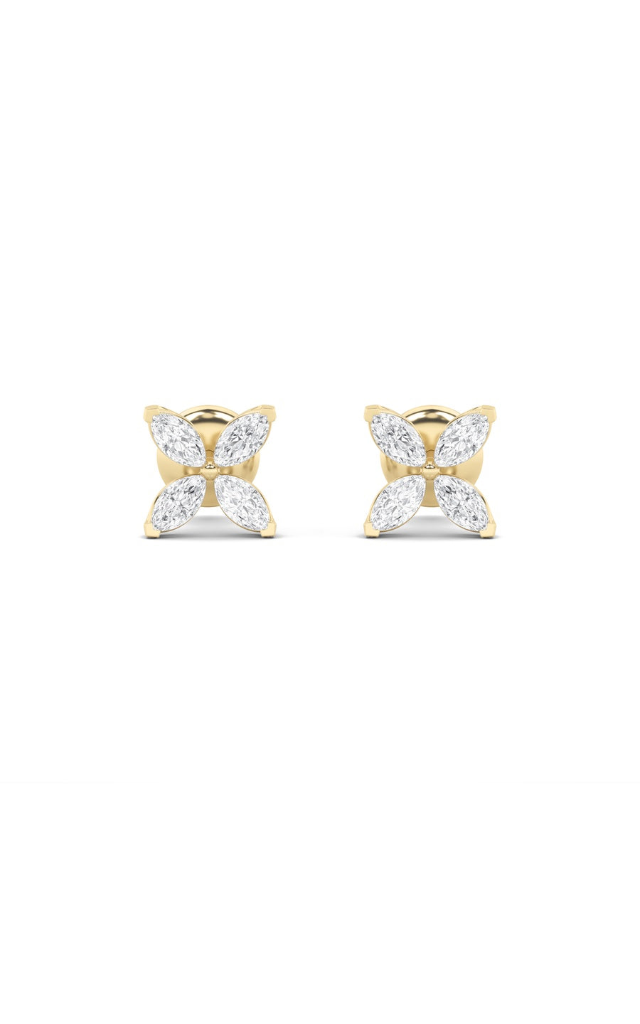 2Cttw Marquise Shaped Lab Grown Diamond (F/VS) Flower Earrings in 14K Gold