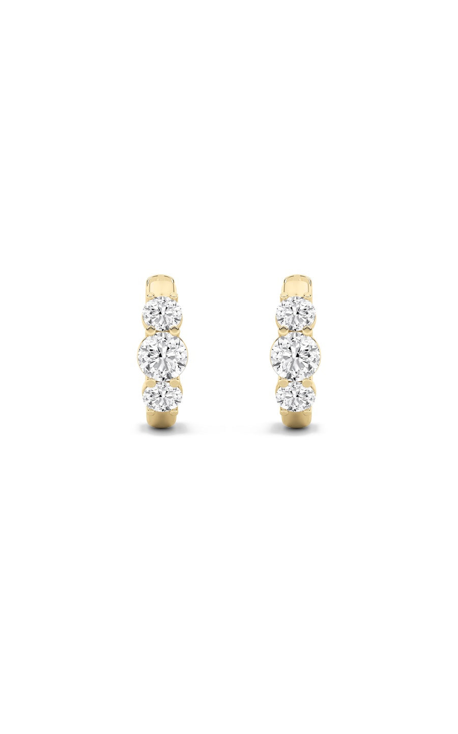 2Cttw Round Shaped Lab Grown Diamond (F/VS) ThreeStone Huggie Earrings in 10K Gold
