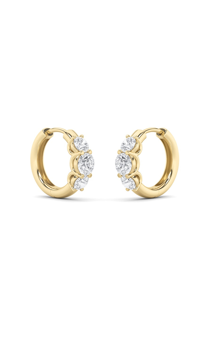 2Cttw Round Shaped Lab Grown Diamond (F/VS) ThreeStone Huggie Earrings in 10K Gold