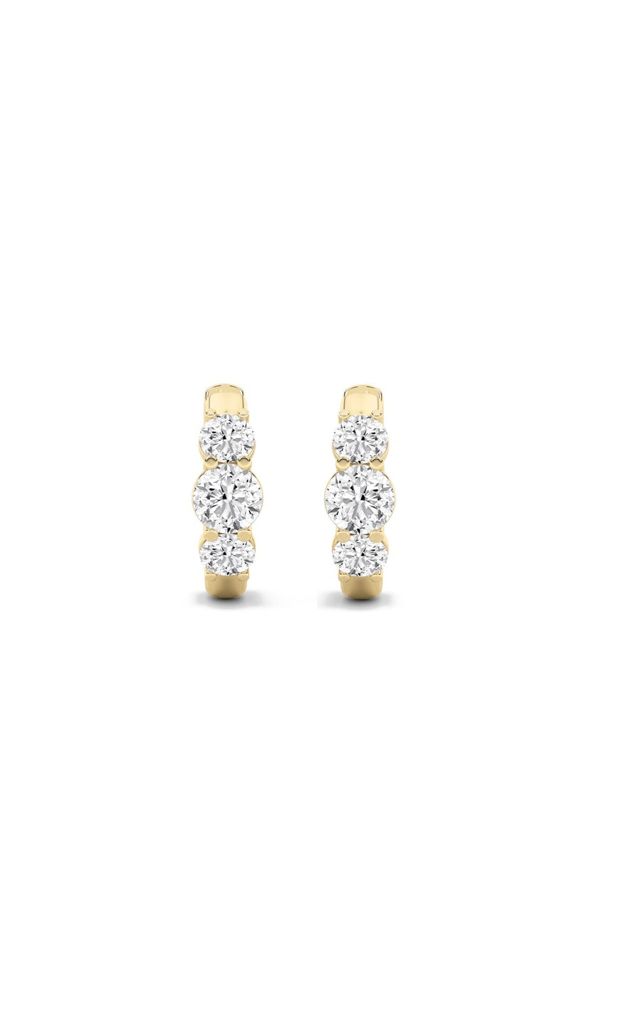 2Cttw Round Shaped Lab Grown Diamond (F/VS) ThreeStone Huggie Earrings in 10K Gold