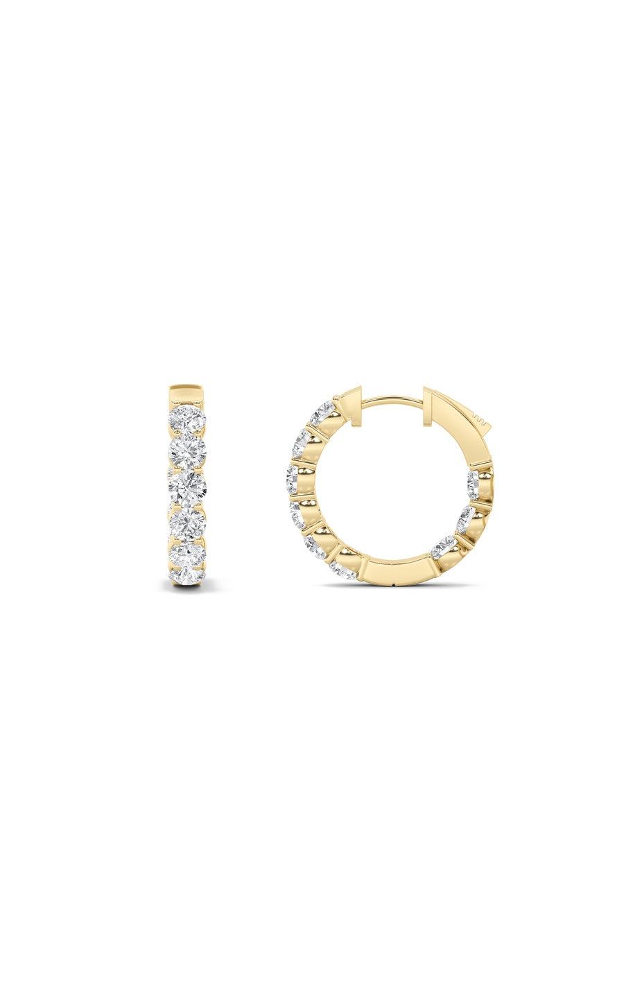 3Cttw Round Shaped Lab Grown Diamond (F/VS) Insideout Hoop Earrings in 14K Gold