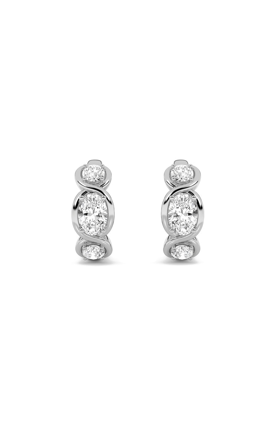 2.5Cttw Oval Shaped Lab Grown Diamond (F/VS) ThreeStone Huggie Earrings in 14K Gold