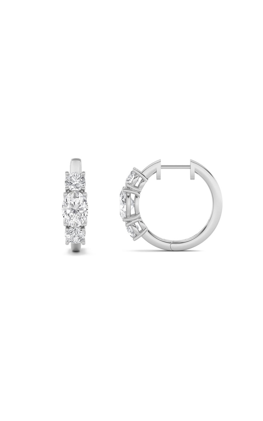 2.5Cttw Oval Shaped Lab Grown Diamond (F/VS) ThreeStone Huggie Earrings in 14K Gold