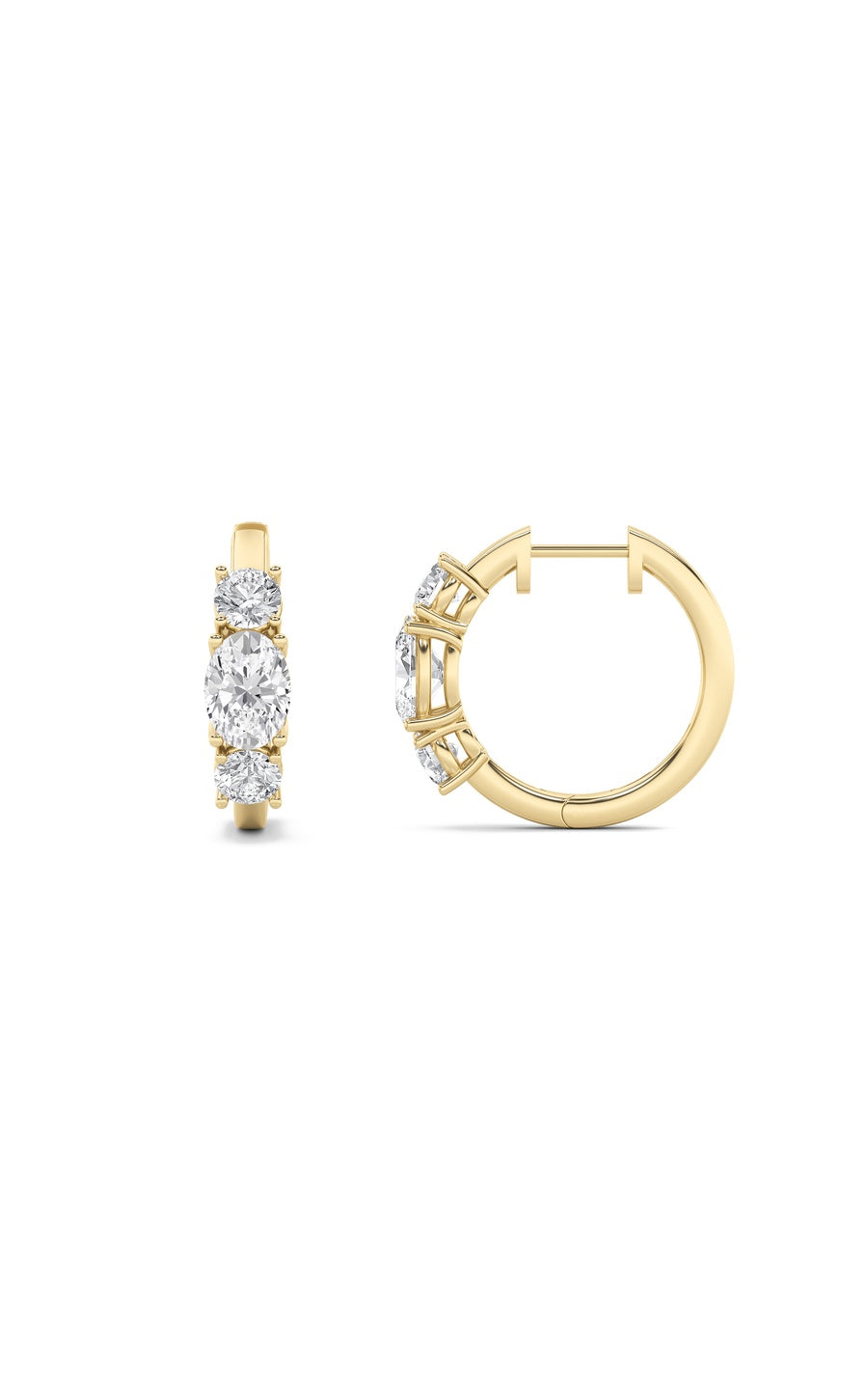 2.5Cttw Oval Shaped Lab Grown Diamond (F/VS) ThreeStone Huggie Earrings in 14K Gold