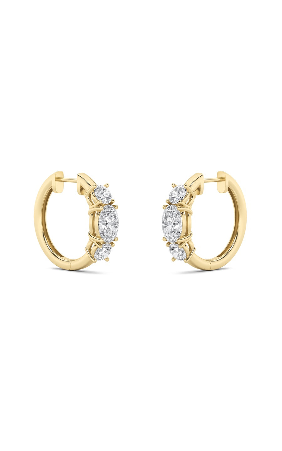 2.5Cttw Oval Shaped Lab Grown Diamond (F/VS) ThreeStone Huggie Earrings in 14K Gold