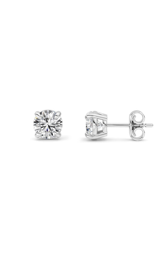 1Cttw Round Shaped Lab Grown Diamond (F/VS) Classic Basket Set Stud Earrings in 14K Gold