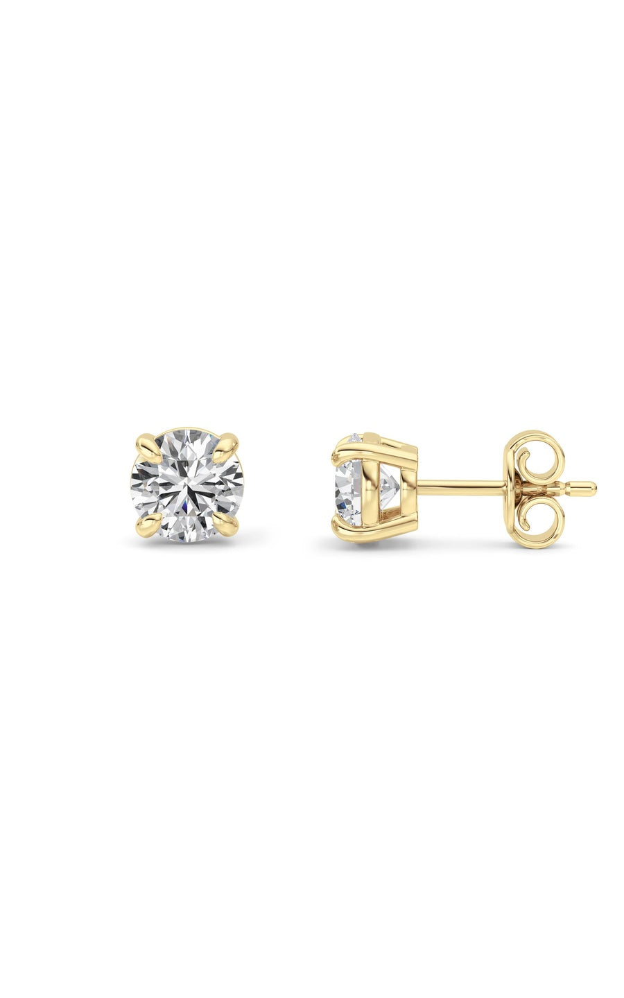 1Cttw Round Shaped Lab Grown Diamond (F/VS) Classic Basket Set Stud Earrings in 14K Gold