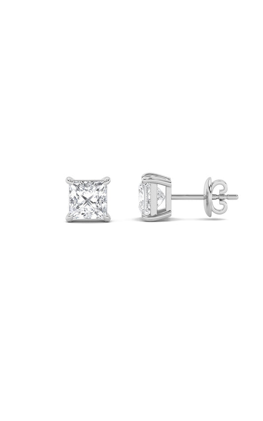 2Cttw Princess Shaped Lab Grown Diamond (F/VS) Stud Earrings in 14K Gold