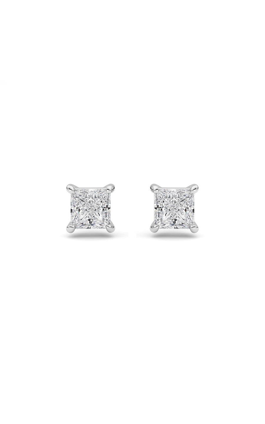2CTW Princess Shaped Lab Grown Diamond (F/VS) Stud Earrings in 14K Gold