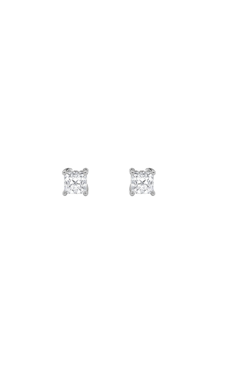1Cttw Princess Shaped Lab Grown Diamond (F/VS) Hidden Halo Stud Earrings in 14K Gold