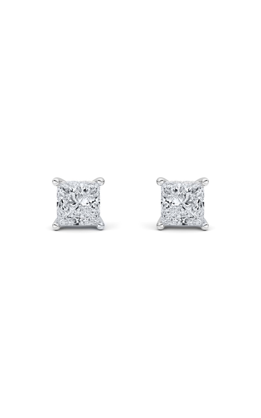 2Cttw Princess Shaped Lab Grown Diamond (F/VS) Hidden Halo Stud Earrings in 14K Gold