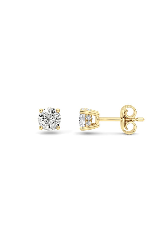 1.5Cttw Round Shaped Lab Grown Diamond (F/VS) Hidden Halo Stud Earrings in 14K Gold