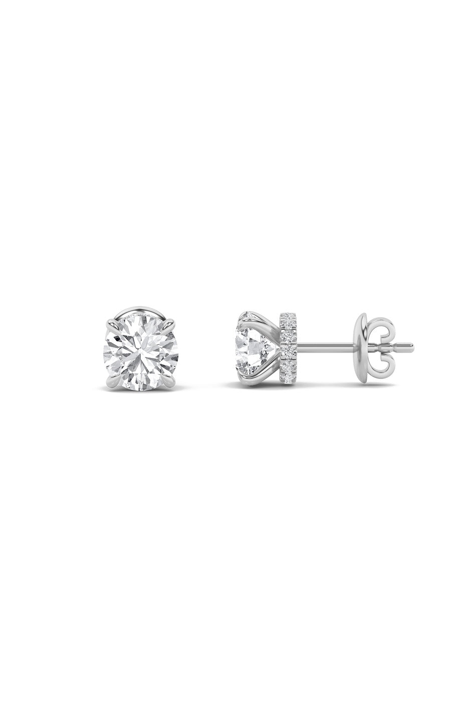 5Cttw Round Shaped Lab Grown Diamond (F/VS) HiddenHalo Stud Earrings in 14K Gold