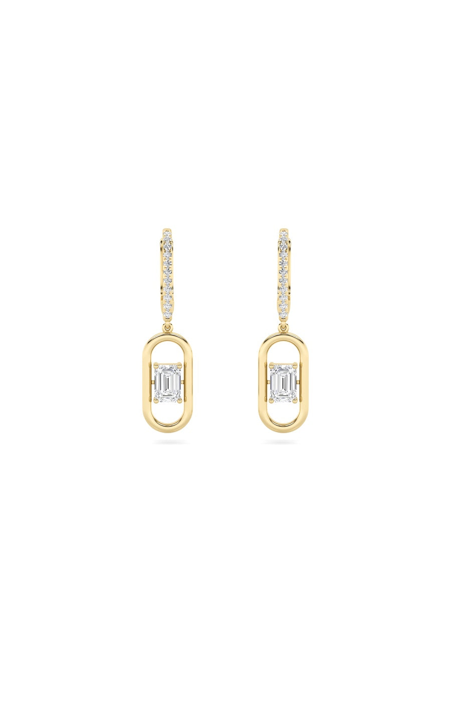 1Cttw Emerald Shaped Lab Grown Diamond (F/VS) Paperclip Dangle Earrings in 14K Gold