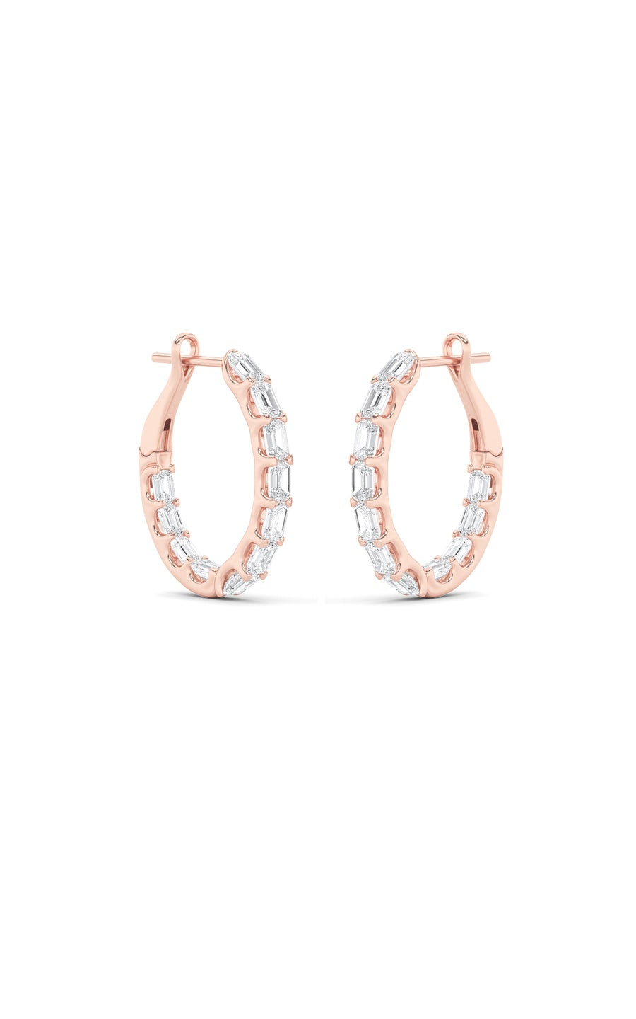 4.25Cttw Emerald Shaped Lab Grown Diamond (G/VS) Inside Out Hoop Earrings in 14K Gold