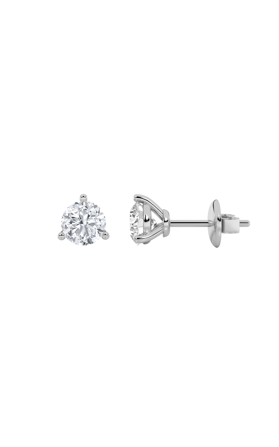 2CTW Round Shaped Lab Grown Diamond (F/VS) Three Prong Stud Earrings in 14K Gold