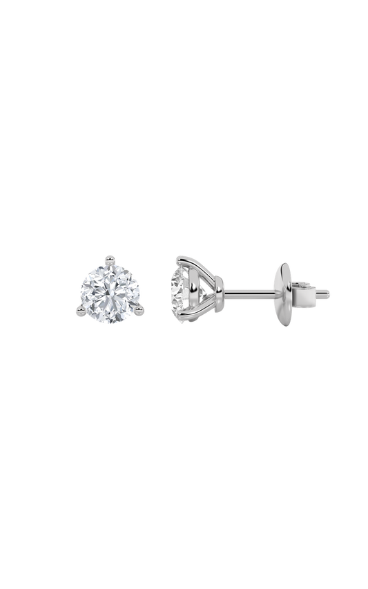 2CTW Round Shaped Lab Grown Diamond (F/VS) Three Prong Stud Earrings in 14K Gold