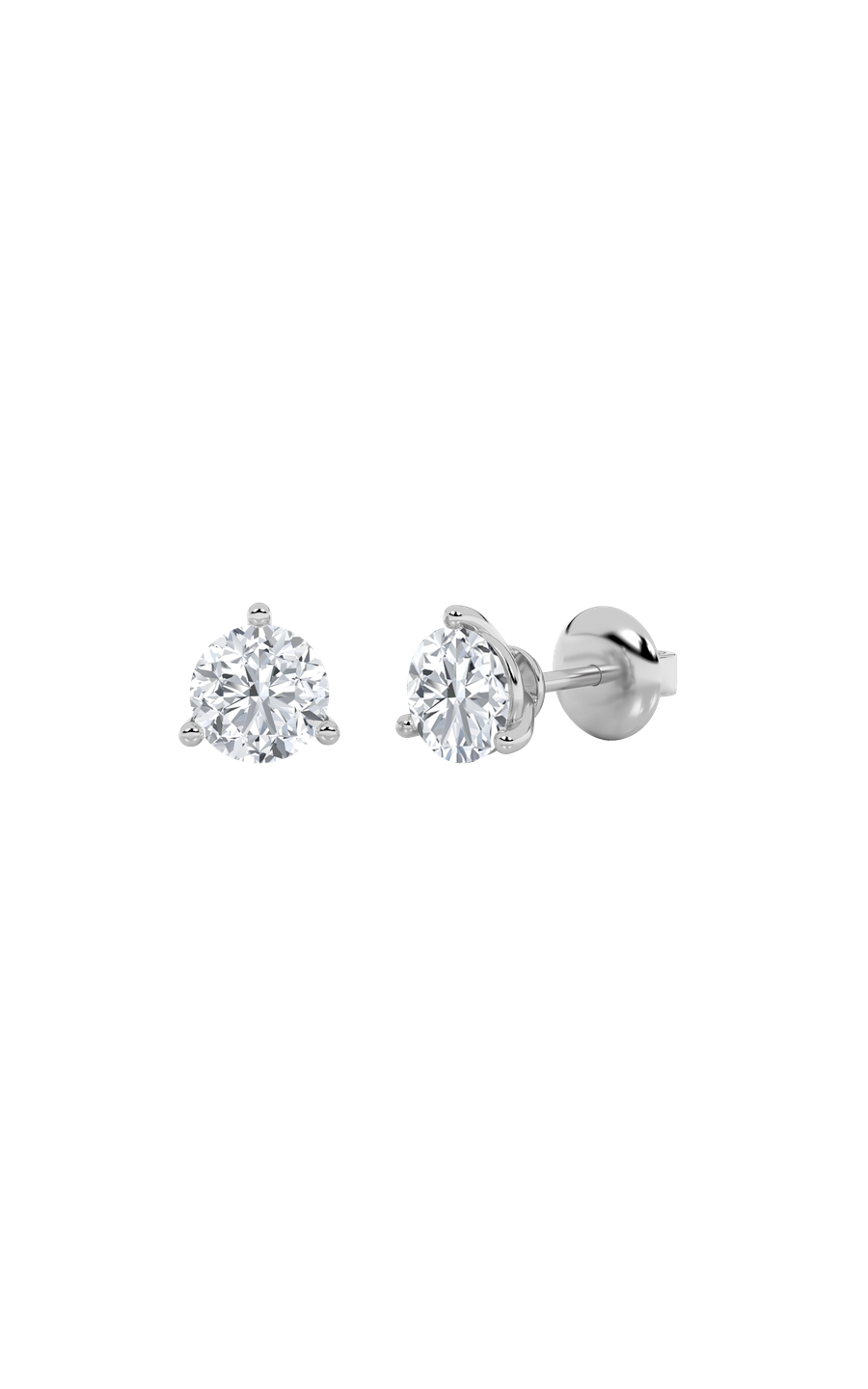 2CTW Round Shaped Lab Grown Diamond (F/VS) Three Prong Stud Earrings in 14K Gold