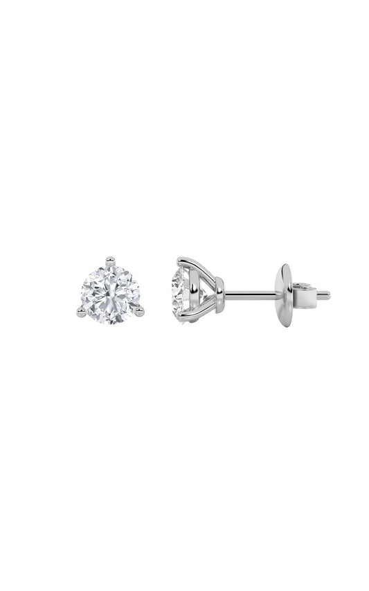 3Cttw Round Shaped Lab Grown Diamond (F/VS) ThreeProng Stud Earrings in 14K Gold